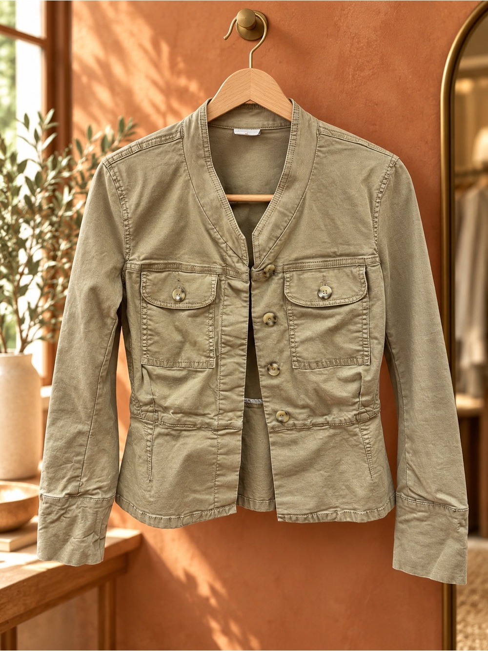 CAbi Olive Khaki Utility Jacket, Size XS